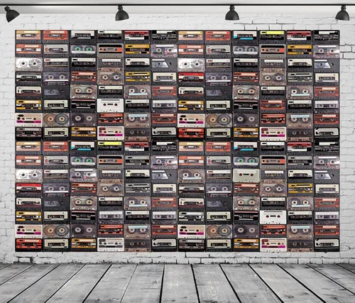 Miniatura 2 de BELECO Telón de fondo de música estilo vintage de 5 x 3 pies, cintas de cassette de audio, música retro, concierto, fiesta, fondo de papel tapiz