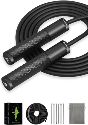 Cuerda de saltar con peso para hombres, mujeres (1.5 libras) – Asas de acero aleado, cuerda de salto de velocidad, gimnasio, interior/exterior,