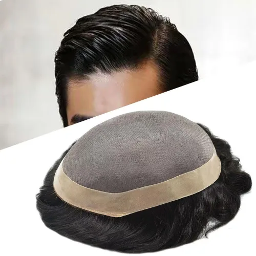 Miniatura 35 de Toupee - Sistema de reemplazo de cabello humano para hombre, encaje mono fino, duradero, línea capilar natural para hombre, pieza de cabello NPU