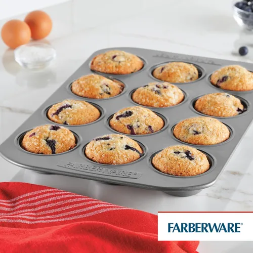 Miniatura 6 de Farberware, utensilio para hornear antiadherente, asadera para muffins (12 copas), color gris, Sartén para muffins, 12 tazas, ninguno , Gris