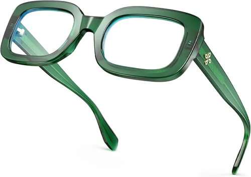 VISOONE Gafas rectangulares con bloqueo de luz azul, marco cuadrado grueso, gafas de computadora vintage para mujeres y hombres, armonía