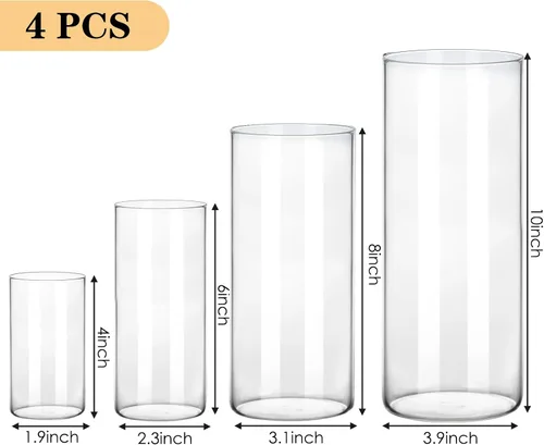 Miniatura 2 de Fixwal 4 piezas de jarrones cilíndricos de vidrio transparente, jarrones cilíndricos de 4, 6, 8, 10 pulgadas de alto para centros de mesa, jarrones