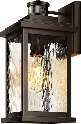 Miniatura 18 de VIANIS Luces para exteriores con sensor de movimiento, iluminación de anochecer a amanecer para casa, luces de grano de madera para garaje, farol
