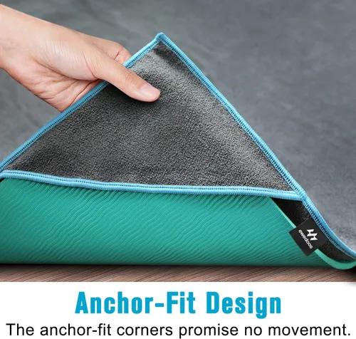 Miniatura 5 de Ewedoos Toalla de yoga con esquinas de anclaje, toalla antideslizante para yoga, pilates, entrenamiento, campamento Ribete gris/azul
