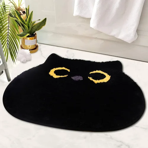Alfombra de baño – Alfombra de baño, alfombra de gato negro, tapete de baño de gato, tapete de baño antideslizante para baño, cocina, dormitorio,