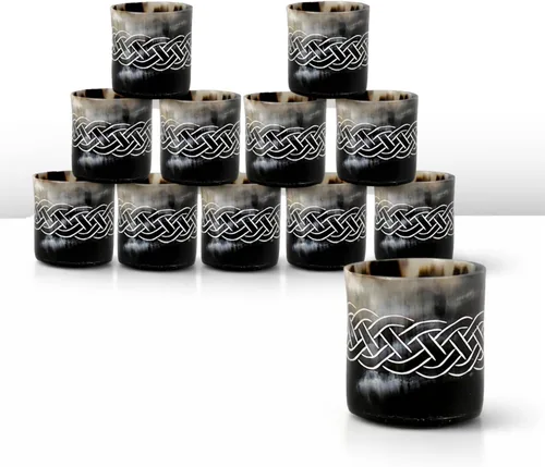 Miniatura 35 de Handicrafts Home Juego de 4 vasos de chupito hechos a mano, patrón entrecruzado de 6.5 onzas, chupitos de whisky vikingo naturales para cócteles