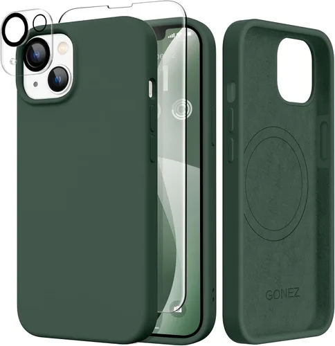 Miniatura 34 de GONEZ Funda de silicona para iPhone 14 Pro Max, compatible con MagSafe, con protector de pantalla + protector de lente de cámara, silicona líquida a