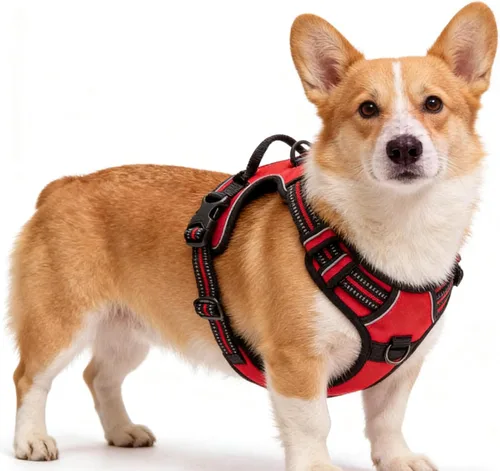 Miniatura 6 de Arnés azul para perro sin tirones con 2 clips para correa, chaleco acolchado suave para perros grandes, chaleco reflectante ajustable para perro