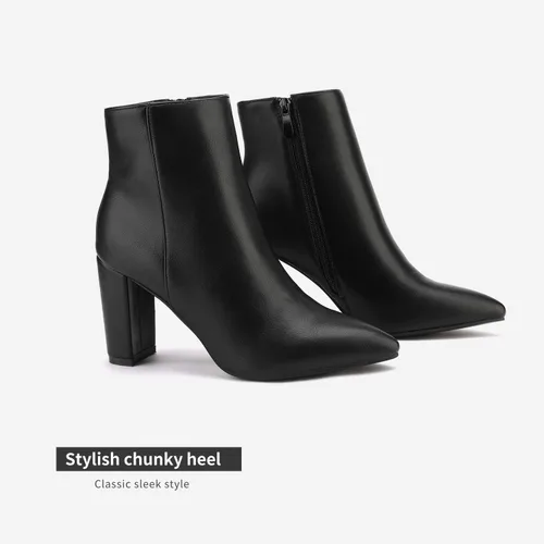 Miniatura 3 de DREAM PAIRS - Botines de tacón grueso para mujer, botas hasta el tobillo con punta puntiaguda