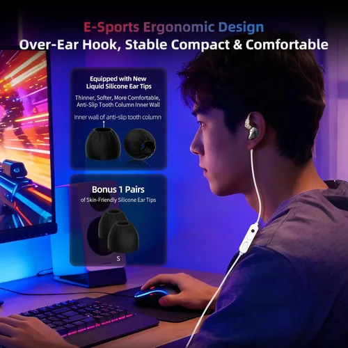 Miniatura 8 de KZ Axas - Monitores intrauditivos con cable para juegos, IEM de aislamiento de ruido, sonido de baja distorsión y audio espacial, auriculares FPS