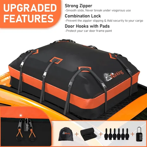 Miniatura 2 de Asinking Bolsa de techo para automóvil, bolsa de carga superior de 15 pies cúbicos, impermeable para todos los autos con/sin estante, incluye