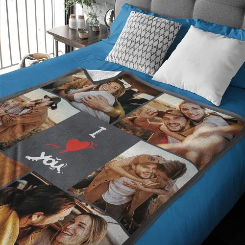 Miniatura 2 de TinyName Impreso en Estados Unidos, regalos personalizados con texto en inglés "I Love You" para novio, manta personalizada con fotos, manta