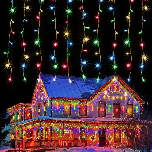 kemooie 400 luces LED de cortina para exteriores, 26.2 pies x 3.3 pies, conectables, 8 modos de iluminación para decoraciones de Navidad,