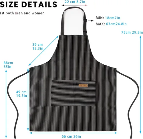 Miniatura 3 de BeLuyi - Paquete de 2 delantales ajustables con peto, delantales de chef para cocina, restaurante, con 2 bolsillos, delantales para mujeres