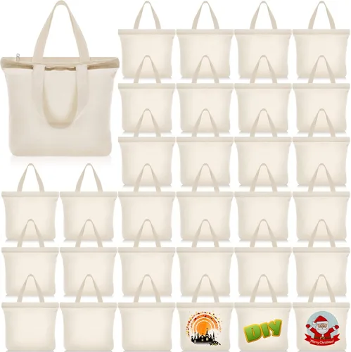 Miniatura 15 de Silkfly 20 Bolsas de Lona a Granel de 16.5x13.4'' Bolsas de Lona de Algodón en Blanco con Asas y Cremallera Reutilizables Lisas para Comestibles