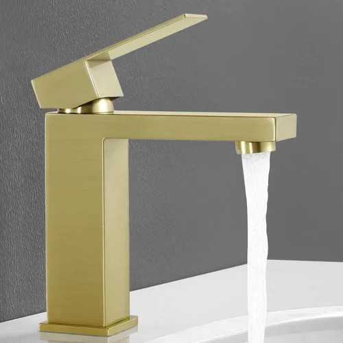 KES - Grifo para lavabo de baño con mando único en acero inoxidable, versión regular o alta de SUS 304 - L3156ABLF-P Oro cepillado