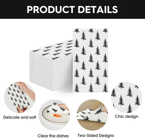 Miniatura 7 de Horaldaily 100 Servilletas Desechables de Papel Decorativas de Navidad para Invitados, Toallas de Mano Negras con Árboles de Navidad para Decoración