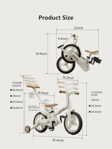 Miniatura 3 de lecoco Bicicleta para niños pequeños con mango de empuje 6 en 1 para niños, juguetes de bicicleta de equilibrio con ruedas de entrenamiento