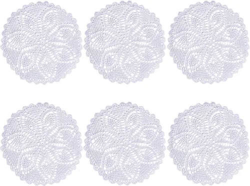 Miniatura 6 de Mantel Individual de Encaje de 11 a 12 Pulgadas Tapetes de Mesa Redondos Hechos a Mano Tapete de Ganchillo Cocina Vajilla Posavasos para Taza
