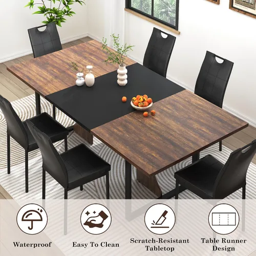 Miniatura 3 de Mesa de comedor grande de 70 pulgadas para 4, 5, 6 personas, mesa de comedor de cocina de granja con mesa de madera marrón, mesas de comedor Blanco