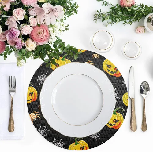 Miniatura 5 de Pumpkins Webs Halloween PVC Plate Mat, Non Slip Heat Protector Placemat for Kitchen one sizex1