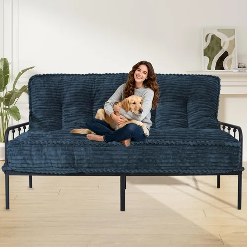 Miniatura 10 de Colchón futón de 8 pulgadas, tamaño matrimonial, 54 x 80 pulgadas, sofá cama con borde de diseño de cuerda trenzada, colchón futón extra grueso