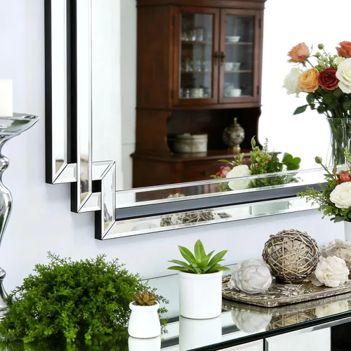 Miniatura 3 de Espejo decorativo para decoración de pared, elegante espejo de sala de estar de 24 x 36 pulgadas con piezas de vidrio y borde biselado, moderno