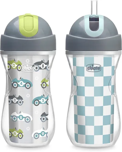 Chicco - Taza con tapa abatible y popote de 9oz | Taza para niños pequeños con aislamiento y popote de silicona suave | Sin derrames | Fácil de