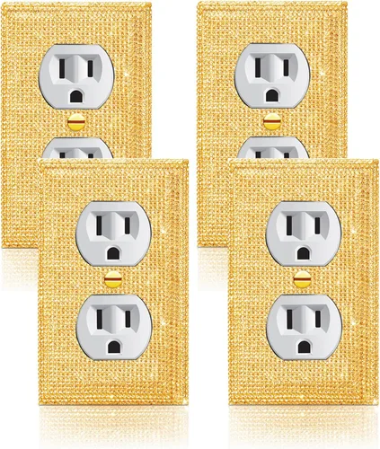 Miniatura 21 de 4 Piezas Cubiertas de Tomacorriente con Diamantes de Imitación Plateados Brillantes Placa de Pared 1 Gang Toggle Cubierta de Interruptor de Luz