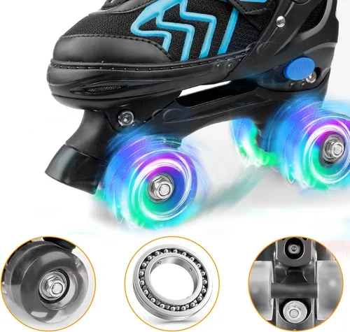 Miniatura 3 de Patines ajustables para niños pequeños con ruedas iluminadas para niños y niñas principiantes para deportes de interior y exterior Negro&azul
