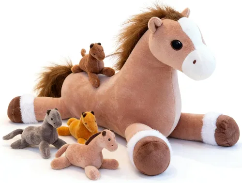 Miniatura 9 de Animales de peluche de caballo gigante, almohada de peluche grande de caballo grande, poni de peluche grande y suave de 37 pulgadas, lindos juguetes