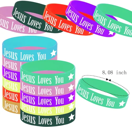 Miniatura 2 de Oringaga 48 pulseras de goma Jesús te ama, cristiano religioso Jesús te ama, suministros de fiesta, decoraciones, regalos, premios, bolsa de regalo