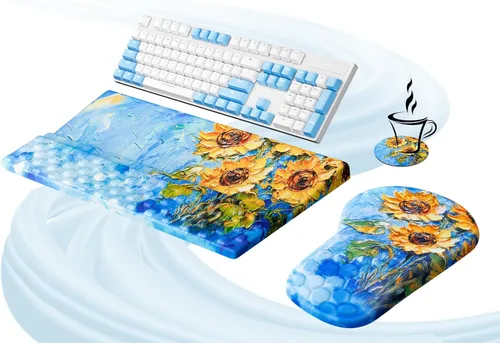 Miniatura 10 de Ospelelf Almohadilla Ergonómica para Mouse y Soporte con Reposamuñecas para Teclado, Comodidad de Espuma Viscoelástica, Alivio del Dolor para Flores