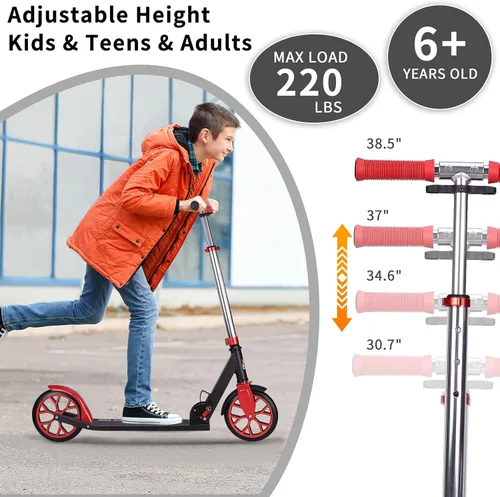 Miniatura 4 de Kick Scooter - Scooter portátil plegable para niños, diseño plegable ligero con alta visibilidad RGB iluminado LED en ruedas Rojo
