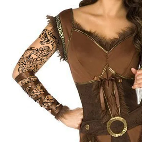 Miniatura 7 de 2 tatuajes temporales de brazo completo serpiente pitón rosas pegadas en transferencia de arte corporal para mujeres y hombres cosplay Halloween