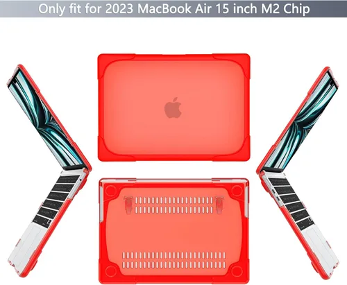 Miniatura 3 de Batianda Funda resistente para MacBook Air de 15 pulgadas 2026 M5 2025 M4 2024 2023 versión modelo A3448/A3241/A3114/A2941, soporte plegable Rojo