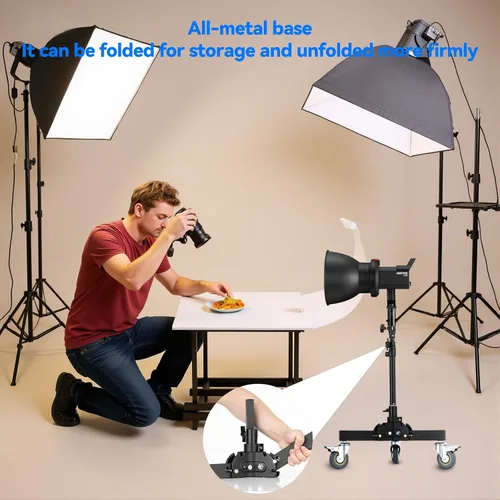 Miniatura 6 de AMBITFUL Soporte de luz resistente con ruedas, soporte de trípode de fotografía de 21 a 31.9 pulgadas con diseño plegable de altura ajustable y 3