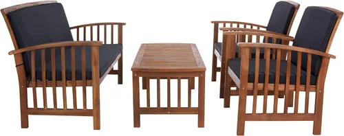 Miniatura 13 de Safavieh - Rocklin - Juego de 4 piezas para patio y exteriores (almohadas incluidas), colores gris y beige PAT7007H Gris/Beige/Rayas