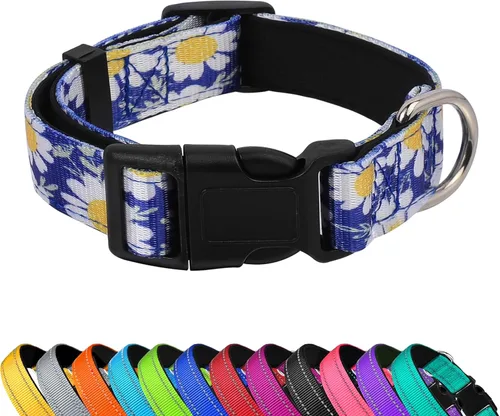Miniatura 25 de Collar reflectante para perro, ajustable de neopreno suave acolchado de nailon para mascotas con hebilla para perros extra grandes, verde azulado