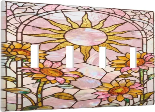 Miniatura 126 de Cubierta de Interruptor de Luz de Estilo Boho Vintage de los 70 Sol Arcoíris Champiñón Floral Rocker Individual 1 Gang Cubierta de Enchufe