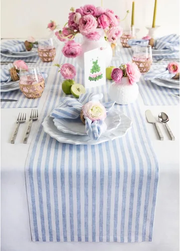 Miniatura 56 de Solino Home Camino de mesa de lino de 36 pulgadas – Amalfi Stripe 100% lino puro, camino de mesa azul marino y blanco, 14 x 36 pulgadas, ideal
