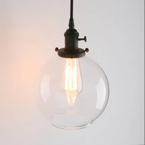 Miniatura 11 de PERMO Moderno accesorio de iluminación colgante con globo de vidrio transparente redondo de 5.9 pulgadas, pantalla soplada a mano, lámpara