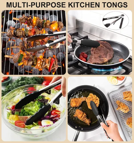 Miniatura 4 de Juego de 4 espátulas de silicona flexible y pinzas para alimentos de cocina con puntas de silicona, resistente al calor de 600 °F, ideal