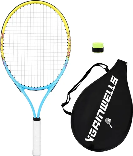 Miniatura 16 de Raqueta de tenis para niños de 17"-23" para edades de 2-9 años, ligera y duradera, incluye 1 raqueta de tenis para niños pequeños y 1 cintas