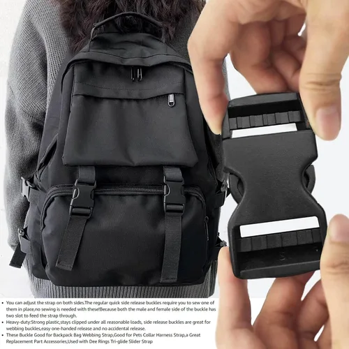 Miniatura 6 de Lxnoap Hebillas de liberación lateral rápida de 1 pulgada de ancho, doble ajustable, sin clips de costura, reemplazo de plástico resistente