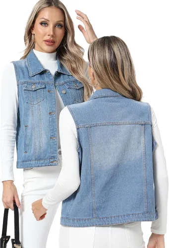 Miniatura 58 de Xeoxarel Chaleco de mezclilla para mujer, chaqueta vaquera sin mangas (XS-XXL)