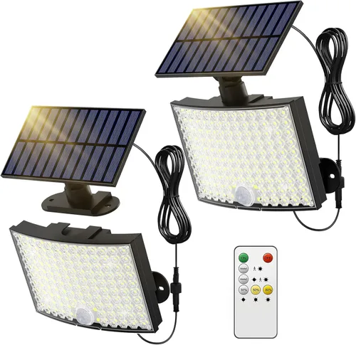 Miniatura 9 de ABODONG Luces Solares para Exteriores, Reflector Brillante de 128 LEDs con Lente Óptica, Luces de Seguridad Alimentadas por Energía Solar con Cable