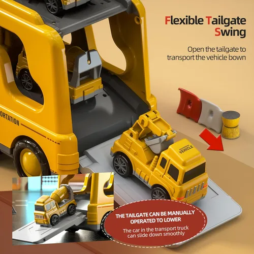 Miniatura 3 de Beby Buty Camiones de Construcción 5 en 1 para Niños de 3-5 años, Juguetes de Coches y Camiones para Niños Pequeños con Luz y Sonido, Incluye Grúa