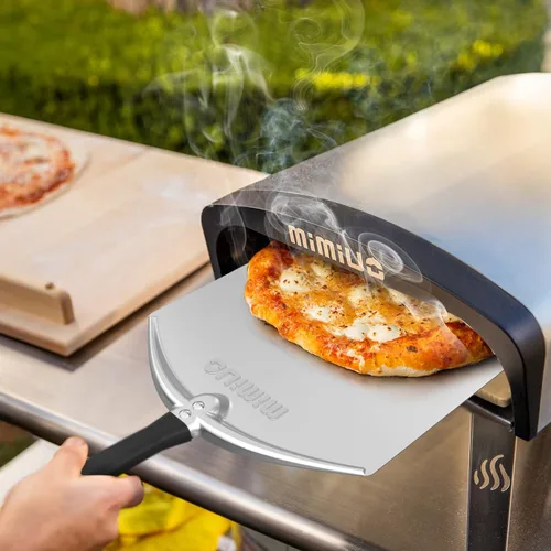 Miniatura 5 de Mimiuo Pala de pizza de aluminio de 12 x 14 pulgadas, espátula antiadherente de alta resistencia para horno y parrilla, pala giratoria ligera