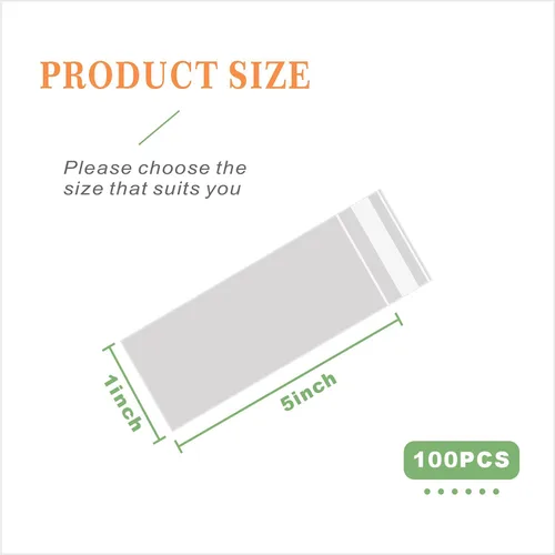 Miniatura 2 de 100 bolsas de celofán transparentes resellables de 1 pulgada x 5 pulgadas de largo, bolsas de golosinas autosellantes, bolsas para galletas
